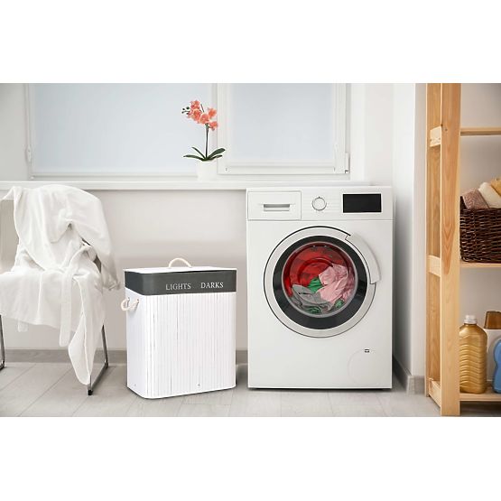 Panier à linge en bambou 2 compartiments blanc-gris