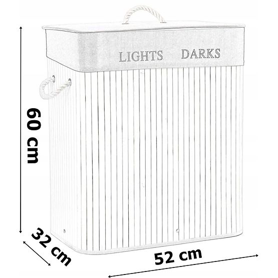 Panier à linge en bambou 2 compartiments blanc-gris