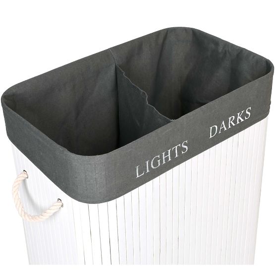 Panier à linge en bambou 2 compartiments blanc-gris