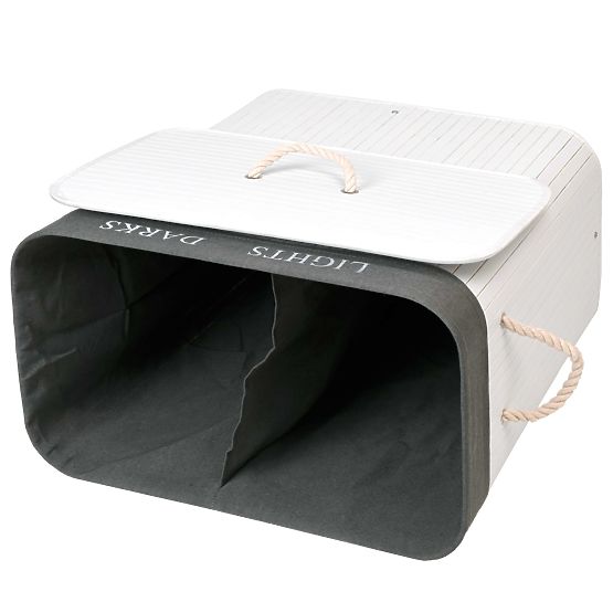 Panier à linge en bambou 2 compartiments blanc-gris