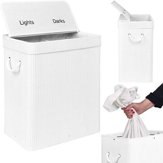 Panier à linge en bambou avec couvercle 100L blanc