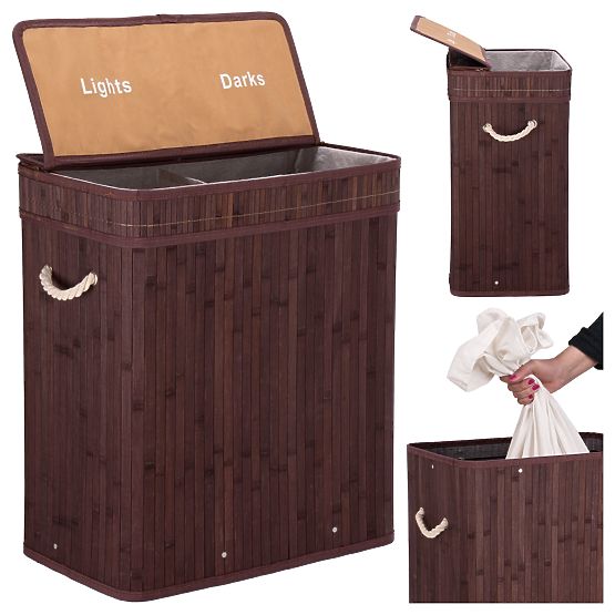 Panier à linge en bambou avec couvercle 100L wenge