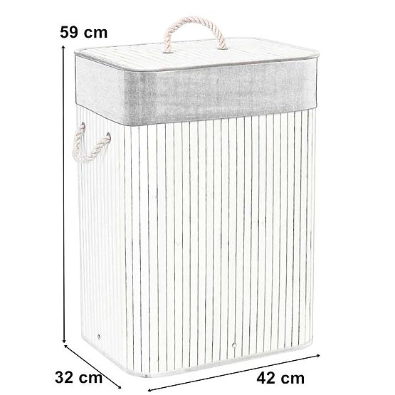 Panier à linge en bambou avec couvercle 80L blanc-gris