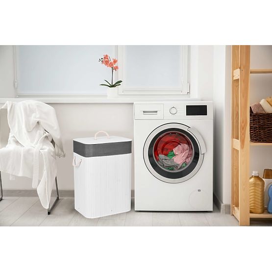 Panier à linge en bambou avec couvercle 80L blanc-gris