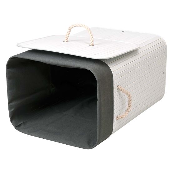 Panier à linge en bambou avec couvercle 80L blanc-gris