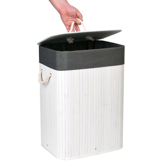 Panier à linge en bambou avec couvercle 80L blanc-gris