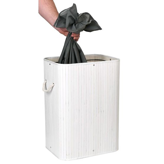 Panier à linge en bambou avec couvercle 80L blanc-gris
