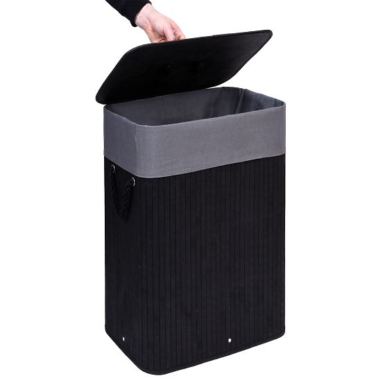 Panier à linge en bambou avec couvercle 80L noir-gris