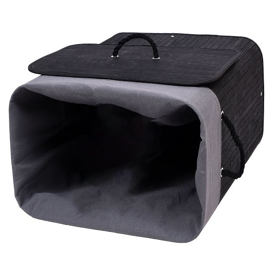 Panier à linge en bambou avec couvercle 80L noir-gris