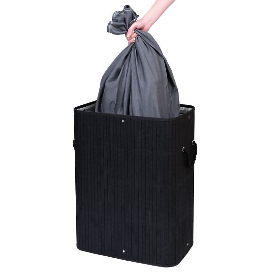 Panier à linge en bambou avec couvercle 80L noir-gris