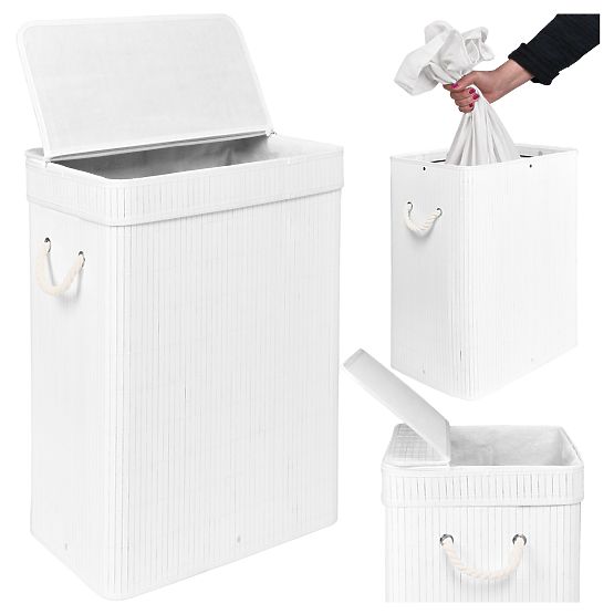 Panier à linge en bambou avec couvercle SOREN 80L blanc