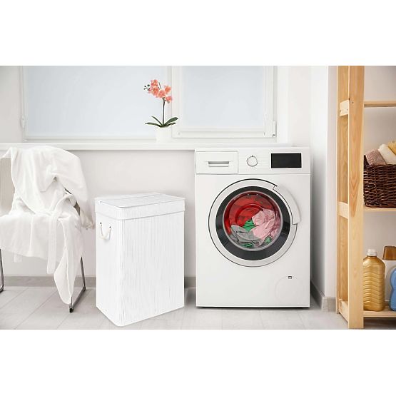 Panier à linge en bambou avec couvercle SOREN 80L blanc