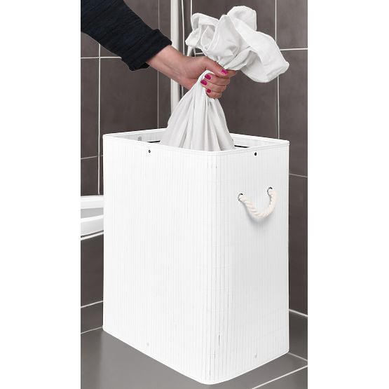 Panier à linge en bambou avec couvercle SOREN 80L blanc