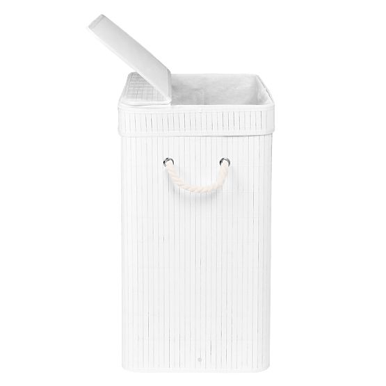 Panier à linge en bambou avec couvercle SOREN 80L blanc