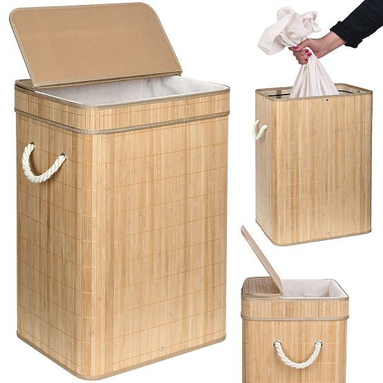 Panier à linge en bambou avec couvercle SOREN 80L naturel