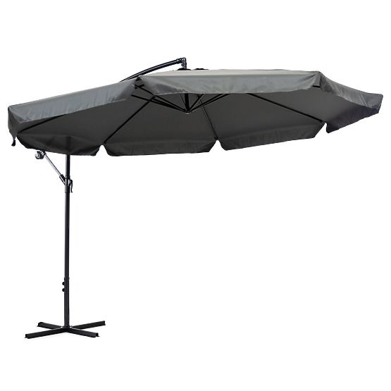 Parasol de jardin grand sur perche pliable 3,5m gris