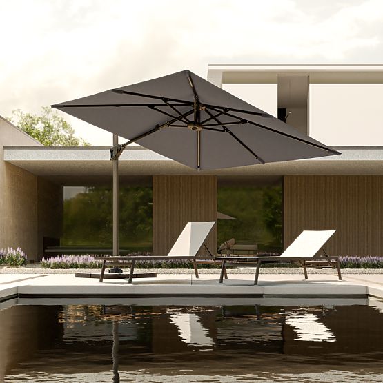Parasol de jardin sur bras Shade 4x3 m avec housse, pivotant à 360°, gris