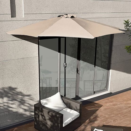 Parasol mural de jardin demi-rond pour terrasse 2,7m beige