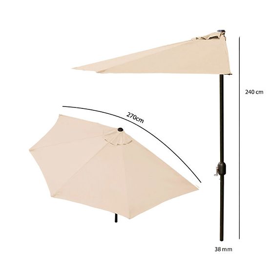 Parasol mural de jardin demi-rond pour terrasse 2,7m beige