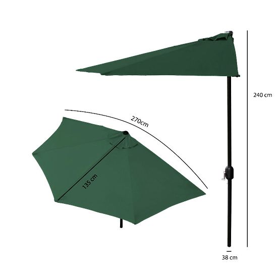Parasol mural demi-jardin pour terrasse 2,7m vert