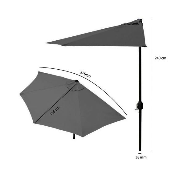Parasol semi-circulaire pour la terrasse - gris