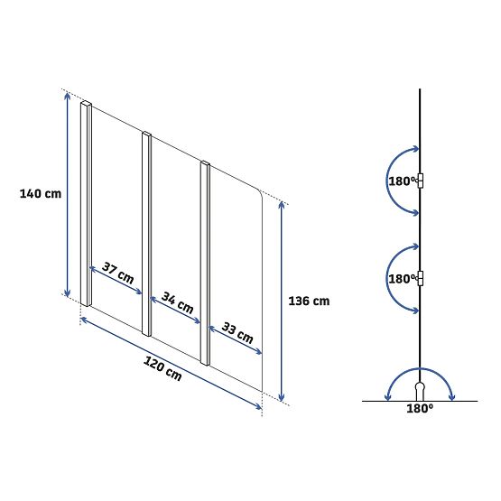 Paroi de baignoire pliante Rea Agat-3 120 BROSSÉ DORÉ