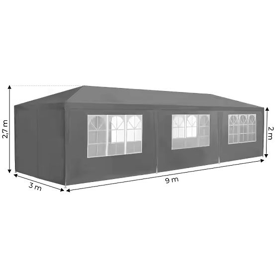 Pavillon de jardin 3x9 m 8 parois gris MultiGarden