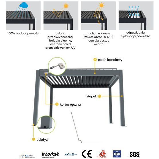 Pergola de jardin autoportante Antilla en aluminium, 6x3 m, bioclimatique, lames mobiles, anthracite