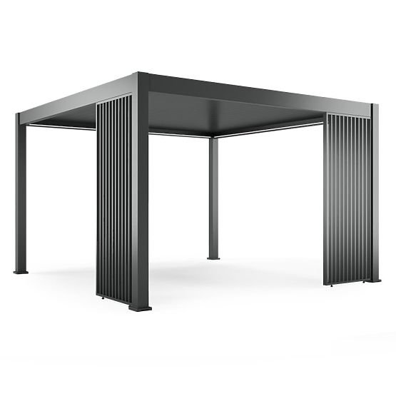 Pergola de jardin autoportante Lumera en aluminium, 4x4 m, bioclimatique, éclairage LED, électrique