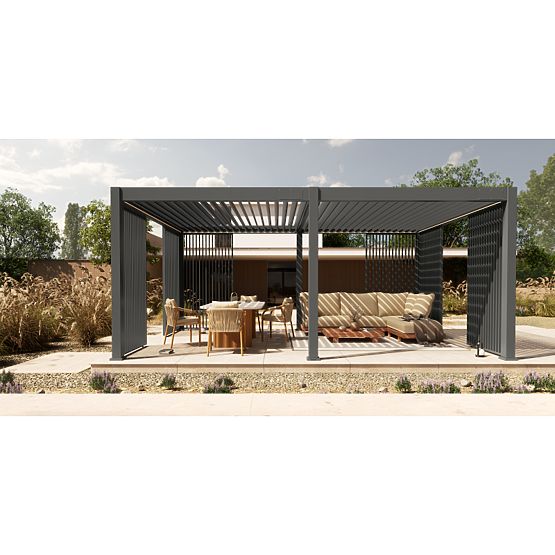 Pergola de jardin autoportante Lumera en aluminium, 4x6 m, bioclimatique, éclairage LED, électrique