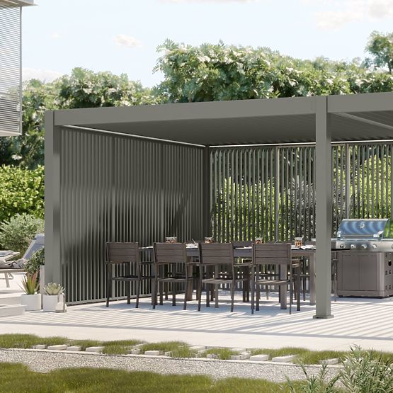 Pergola de jardin autoportante Lumera en aluminium, 4x8 m, bioclimatique, éclairage LED, électrique