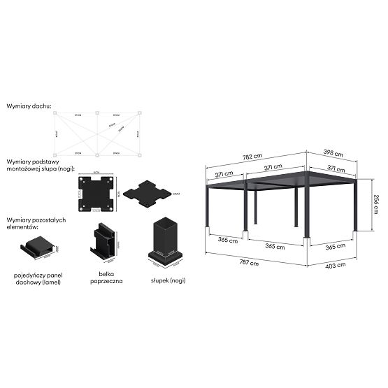 Pergola de jardin autoportante Lumera en aluminium, 4x8 m, bioclimatique, éclairage LED, électrique