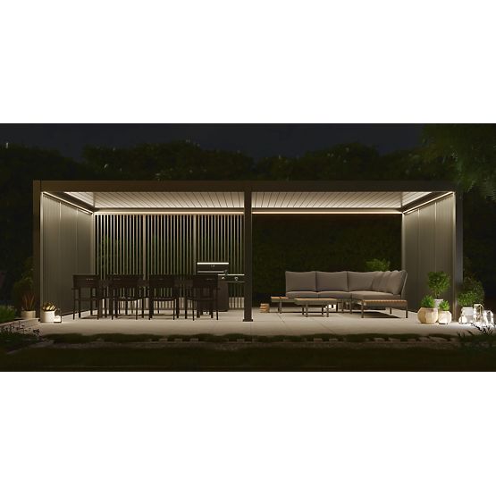 Pergola de jardin autoportante Lumera en aluminium, 4x8 m, bioclimatique, éclairage LED, électrique