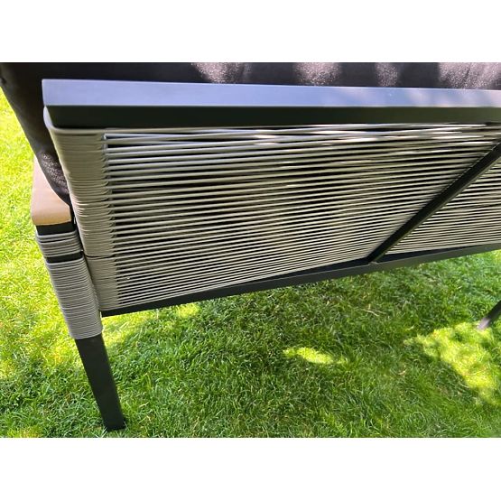 Petit ensemble de mobilier pour balcon (2 x fauteuil, canapé + table) CORTO aluminium noir, rotin sy