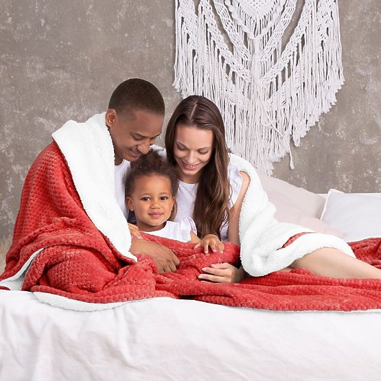 Plaid SHLEEPY couleur rouge jacquard gaufré style classique 130x180