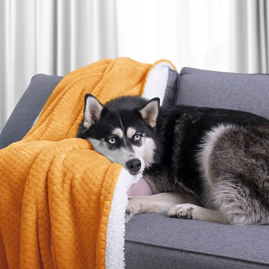 Plaid SHLEEPY orange à motif jacquard style classique 170x210