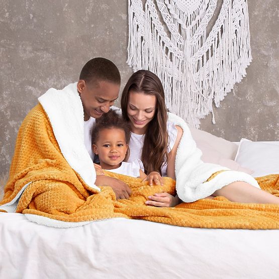 Plaid SHLEEPY orange à motif jacquard style classique 170x210