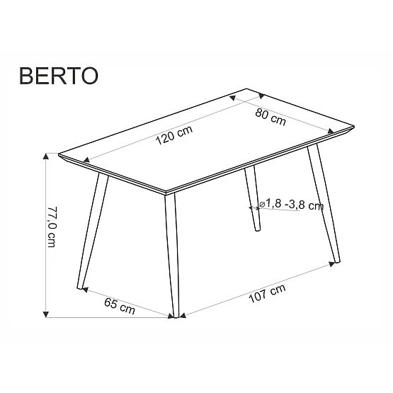 Plateau de table BERTO - naturel, pied - noir (2p=1ks)