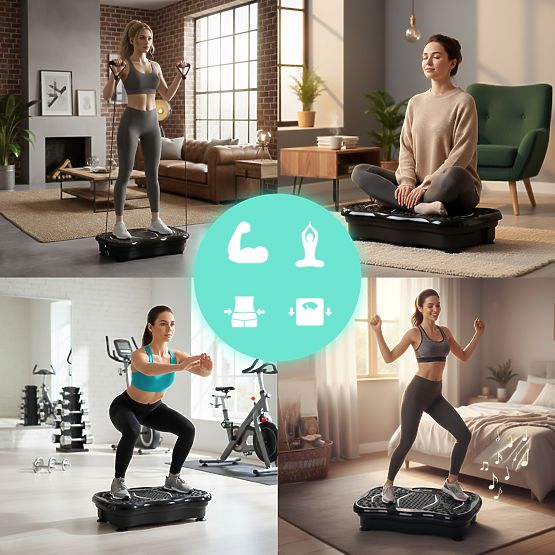 Plateforme vibrante anti-cellulite appareil de massage avec extenseurs + télécommande ModernHome