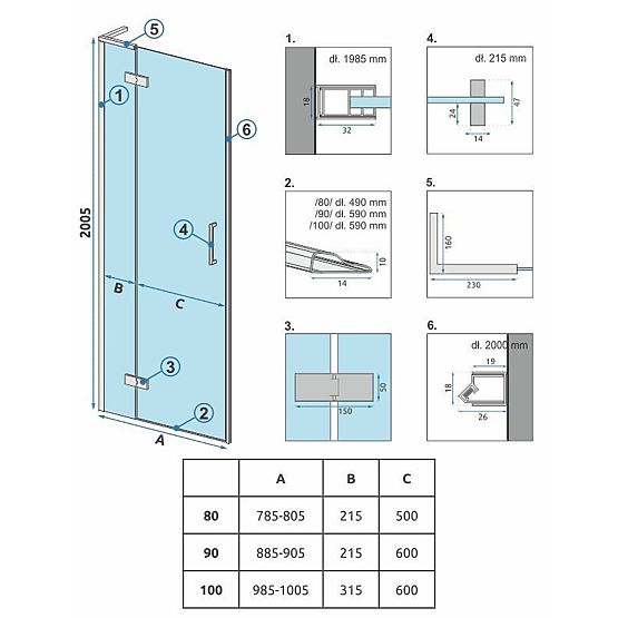 Porte de douche Rea Hugo 80 Cuivre Brossé