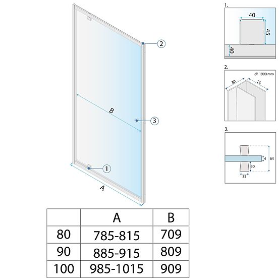 Porte de douche Rea Primo Swing 100 Chrome