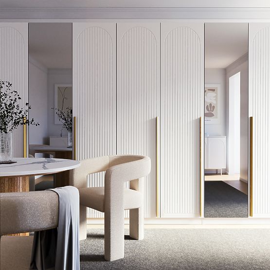 Porte pour armoire Neroli, 45,6 cm, rainures arquées, blanc, droite