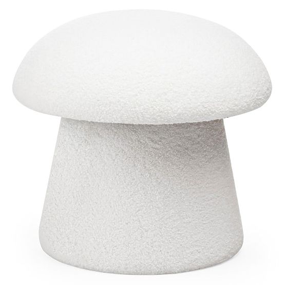 Pouf capitonné Cap, blanc, bouclé, formes arrondies