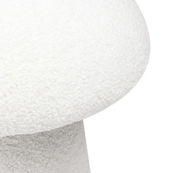 Pouf capitonné Cap, blanc, bouclé, formes arrondies