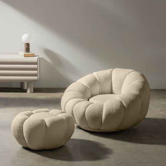 Pouf Perugia, beige, bouclé, formes arrondies