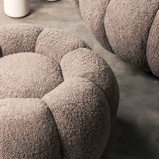 Pouf Perugia, cappuccino, bouclé, formes arrondies