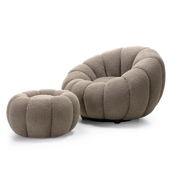Pouf Perugia, cappuccino, bouclé, formes arrondies