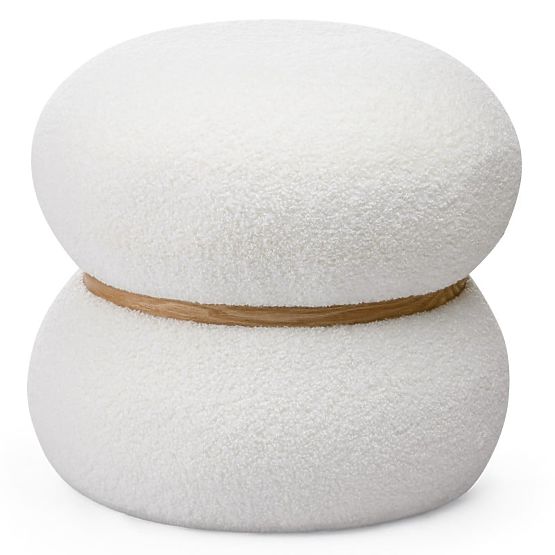 Pouf rembourré Muss, rond, blanc, bouclé