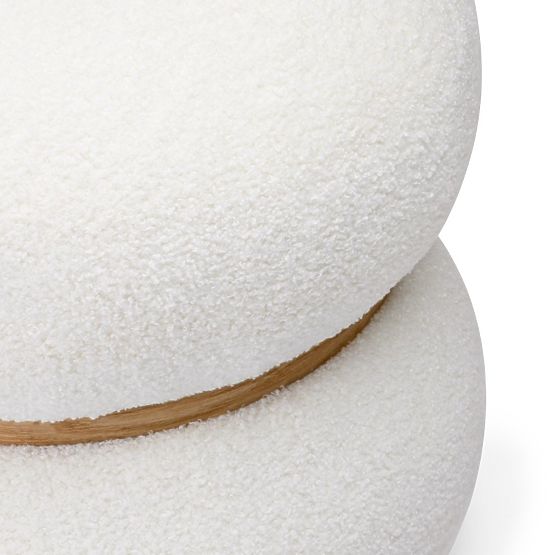 Pouf rembourré Muss, rond, blanc, bouclé