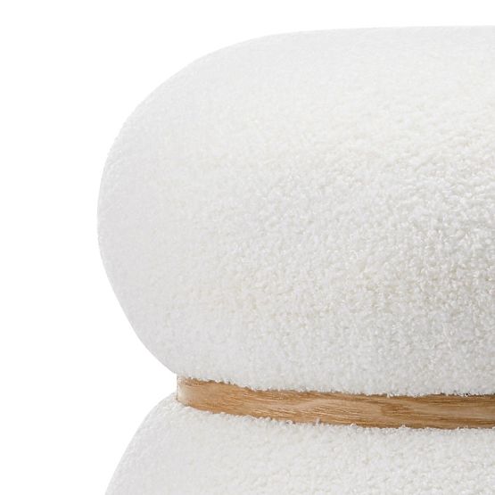Pouf rembourré Muss, rond, blanc, bouclé